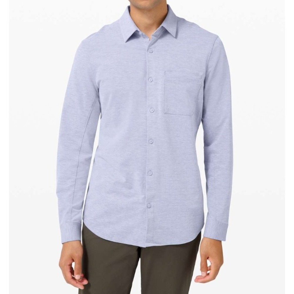 Lululemon Commission Long Sleeve Shirt Harbor Blue Pique Button Down Lrg Travel